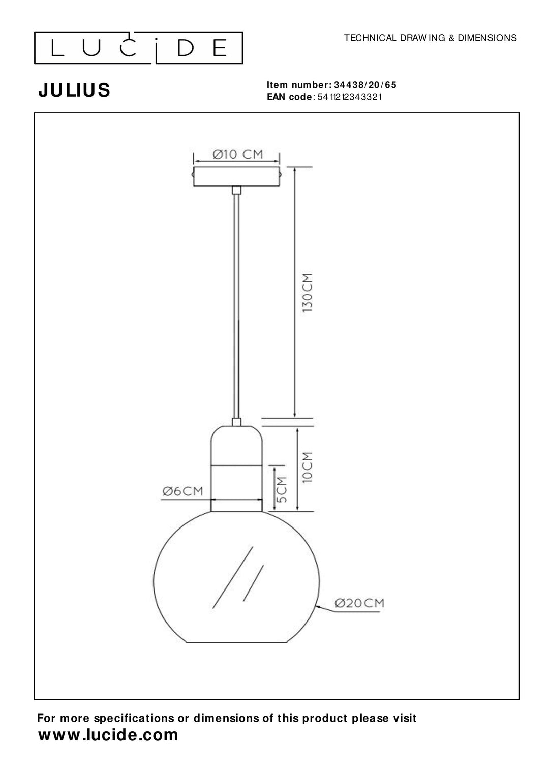 Hanglamp Julius |  Ø 20 cm | E27 | Fumé