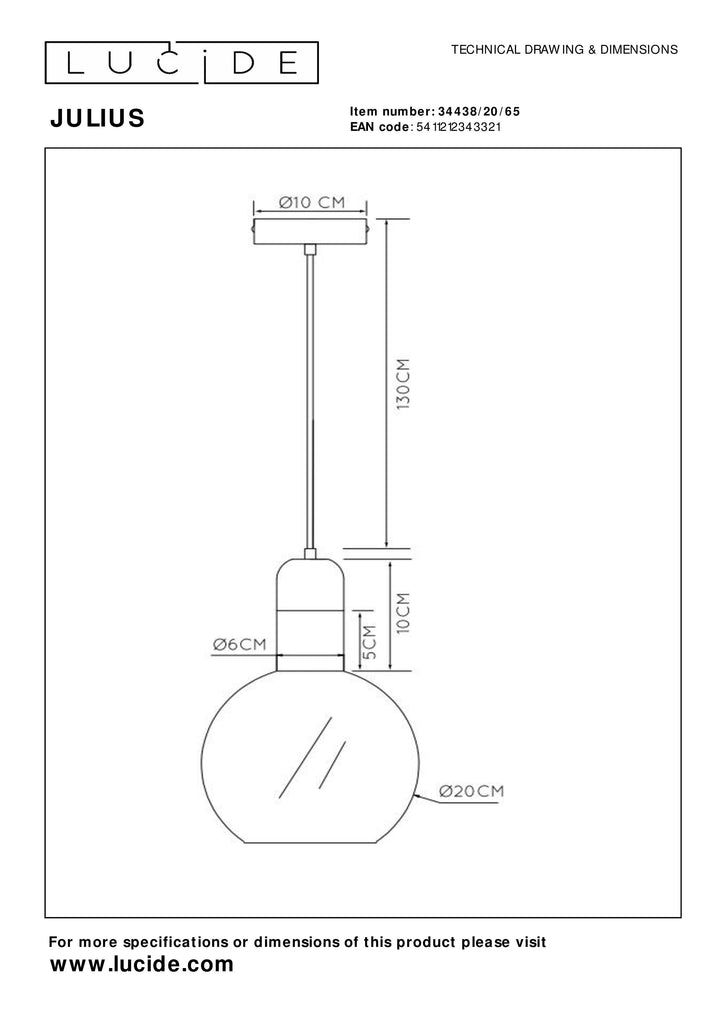 Hanglamp Julius |  Ø 20 cm | E27 | Fumé